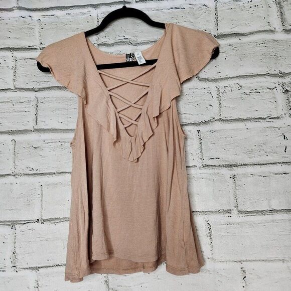 Free Press Pale Pink Nude Flutter Sleeve Women's Shirt Size X Small - Picture 1 of 9